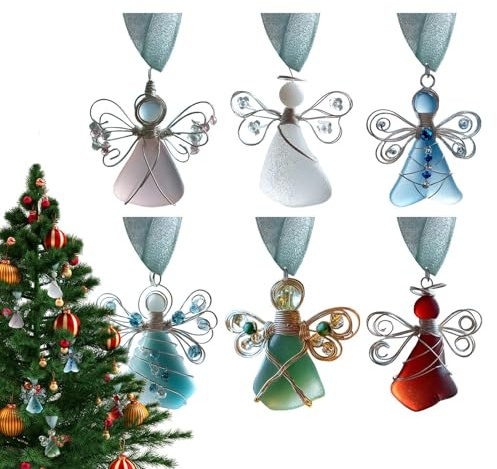 Meerglas Dekoration Für Das Zuhause | 6 Stück Küsten Weihnachts Anhänger | 2D Acryl Weihnachtsbaum Hängbare Ornamente,Für Wohnzimmer Küche Und Eingangsbereich