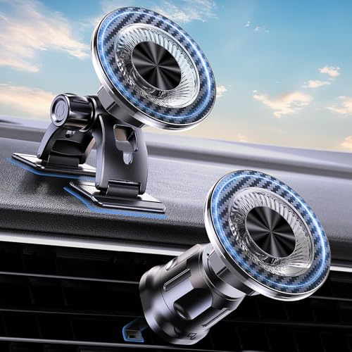 MOKPR for Magsafe Car Mount, Magnetic Phone Holder for Cars | 16XN52 Magnets Air Vent/Dashboard for iPhone 17/16/15/14/13/12&MagSafe Case, with Metal Plates for Most Phones (Carbon Fiber)