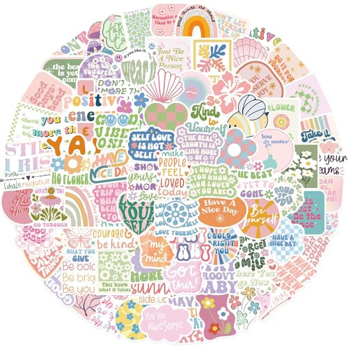 100Pcs Cute Stickers for Water Bottles & Laptops, Waterproof Vinyl Aesthetic Stickers for Adults Teens Girls, Preppy Scrapbook Stickers Pack for Motivational Decals for DIY Decoration