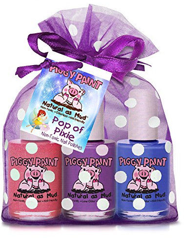 Piggy Paint Pop of Pixie Nail Polish Gift Set - 3 Nail Varnish Colours Pink, Purple, Blue
