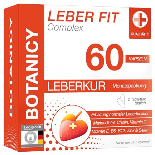 BOTANICY Leber Fit Complex - 60 Mariendistel-Kapseln - Cholin für eine normale Leberfunktion - 200 mg Silymarin - Plus Zink, Mangan, Selen & 4 Vitamine - Laborgeprüft