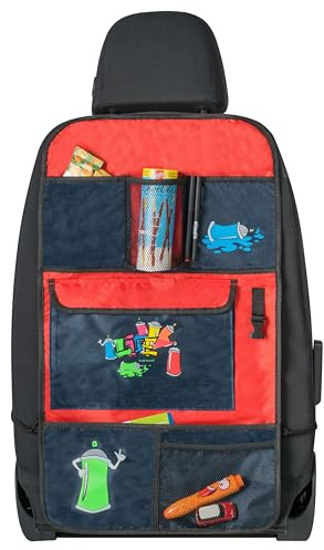 Walser Autositz-Organizer Kinder, Rückenlehnenschutz-Auto Graffiti, Rücksitz-Organizer mit Taschen Kinder, Rücksitzschoner-Auto ca. 70x40 cm blau