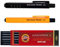KOH-I-NOOR Mephisto 5301 - Porte-mine sans taille-crayon, ensemble de 3, force 5.6 mm - orange et noir et emballage mixte de 6 mines en graphit 2B, 4B, 6B