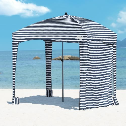Qipi Beach Cabana – lätt att sätta upp baldakin, vattentätt, bärbart 15 cm x 15 cm strandskydd, inkluderar sidovägg, skugga med UPF 50+ UV-skydd, ultimat solparaply – för barn, familj – sjömanarränder