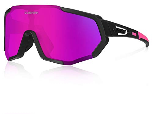 Queshark Sportbrillen Fahrrad Brillen Damen Herren Polarisierte UV400 Schutz mit 3 Wechselgläser Radbrillen für Outdoor-Sport Radfahren Motorradfahren Laufen Angeln Golf