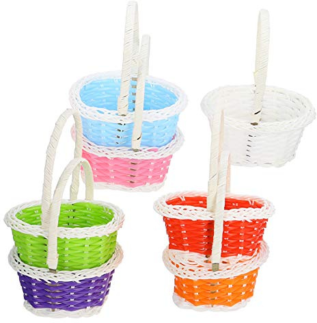 Toddmomy 7pcs Easter Party Basket Oval Plastic Basket with Handle for Easter Egg Treasure Hunts Easter Treat Bucket Bags for Collecting Easter Eggs Easter Party Favors