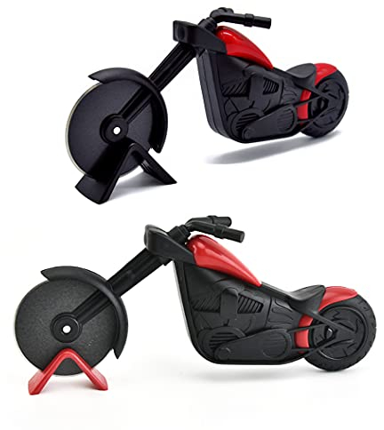 Hoshen Lot de 2 roulettes à pizza en forme de moto en acier inoxydable Noir