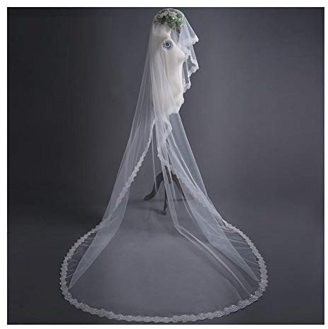 TGRTY Braut Hochzeitsschleier Ivory Lange Brautschleier-Spitze-Rand-Brautschleier Hochzeit Accessoires Wunderschöner Brauttüll (Color : Ivory, Item Length : 150cm)