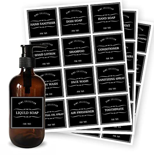 36 Pieces Waterproof Label for Bottles, Retro Farmhouse Hand Soap Dispenser Label Stickers for Bathroom, Kitchen, Dish, Lotion Dispenser, Shampoo Conditioner, 2.75 x 2.83 Inch (Black)