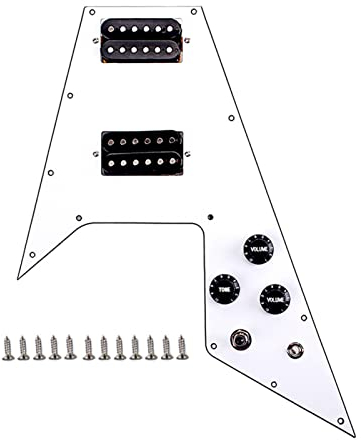 ZUZU White 3-Lagel, Der Prächted Pickguard Für Flying V-Gitarre Geladen Wurde Pickup Vorverdrahtetes Schlagbrett