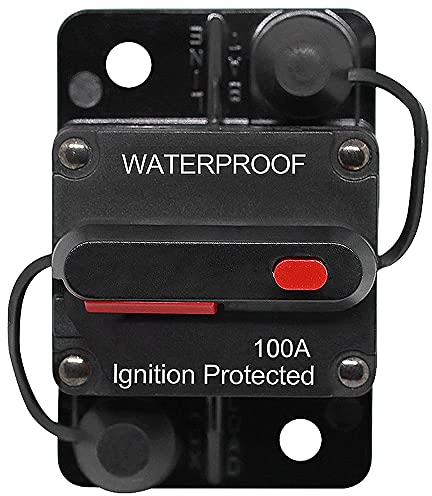Ruolin Schutzschalter 30-150A, DC12-48V Kfz Sicherung Leistungsschutzschalter, Manuelle Rücksetzsicherung Sicherungshalter für Motor Auto Marine Boat Bike Stereo Audio 100A