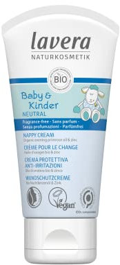 lavera Baby & Kinder Neutral Windelcreme - Naturkosmetik - Vegan - Bio Nachtkerzenöl - Zink - schützt, spendet Feuchtigkeit und beruhigt rote und gereizte Babyhaut - 50 ml