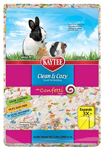 Kaytee Clean & Cozy, Litières pour Petit Animal 99,9% sans Poussière, Anti-odeurs pour Hamsters, Souris, Rats, Rongeurs, Cochon d'Inde, Chinchilla, Multicolore, Confetti, 49.2 L