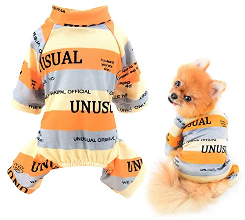 SMALLLEE_LUCKY_STORE Pyjama pour Animal Domestique en Coton rayé Multicolore pour Chiens de Petite et Moyenne Taille, Combinaison d'intérieur, vêtements pour Chihuahua, Yorkshire, Orange, Taille XL