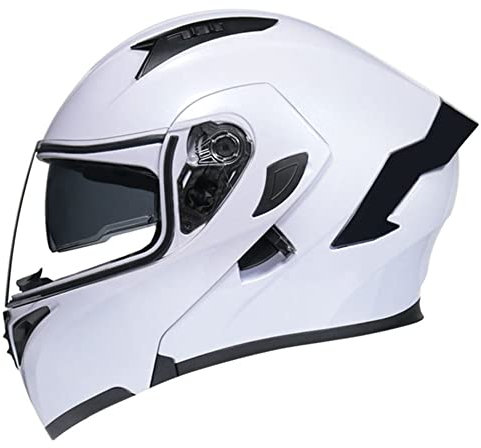 Motorrad Modularhelm Roller Klapphelm Moped Integralhelm DOT Motorradhelme Sturzhelm mit Doppelscheibe für Damen & Herren (hellweiß) (57~58cm L)