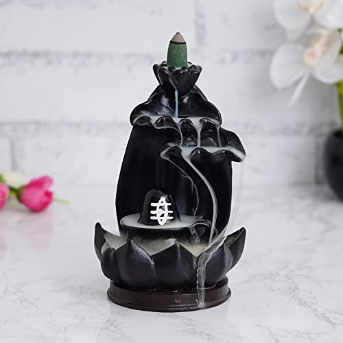 Webelkart Polyresin Shivling Rückfluss Rauch Räucherstäbchenhalter/Rauchbrunnen für Weihrauch Räuchern Zuhause mit kostenlosen 10 duftenden Räucherkegeln | Shiva Rauchbrunnen (schwarz, 17,8 cm)