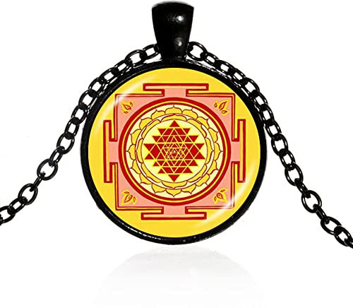CQHODFYA Sri Yantra Halskette für Herren Damen mit Anhänger,Heilige Geometrie Kette für Männer Frauen, Schmuck Geschenkidee,Buddhistische Halskette mit 20 Kette +2 Verlängerung-Mit Schmuckschachtel