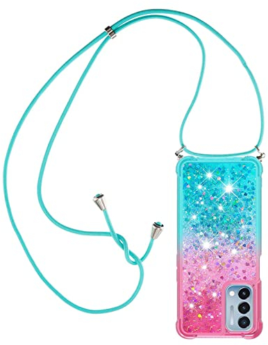 Paekear Handykette für Samsung Galaxy S8 Hülle, Smartphone Necklace Glitzer Transparent Silikonhülle mit Band - Handyhülle Cover Case mit Stylische Kette zum umhängen, Pink & Blau