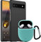 [1+1 Pack] Miimall Compatible with Google Pixel 6A Case + Google Pixel Buds A Case, PC Case Ultra-Thin Anti-drop Cover for Pixel 6A, Silicone Cover with Keychain Case for Pixel Buds A-Black+Mint Green