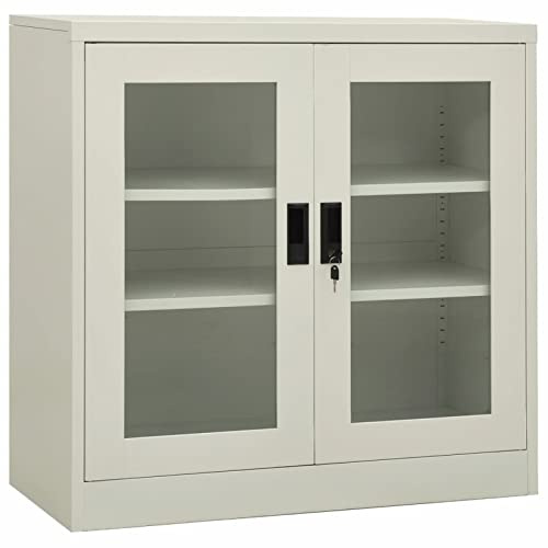 Tidyard Armoire, Armoire, Archive, Classeur, pour Bureau, en Acier et Verre, Gris Clair, avec Vitrine 90 x 40 x 90 cm, Armoire de rangement pour bureau en métal, armoire d'armoire en acier