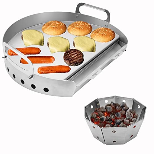 Universal Edelstahl Grillplatte Flat Top Grill mit herausnehmbarer Fettwanne Grillplatte für Gasgrillplatte Teleskopstütze für verschiedene Größen Gas-/Holzkohlegrill für Camping & Partys