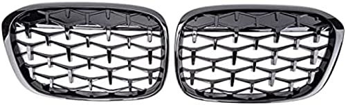 SAIQIAN Autogrill, ein Paar Diamant-Kühlergrill, Dekoration für B-MW X1 F48 2014 2015–2019 Nieren-Grill, vorne Nierengitter, glänzend schwarz