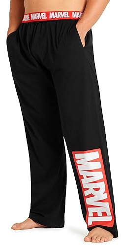 Marvel Avengers Schlafanzughose Herren lang, bequeme Pyjama Hosen - Geschenke für Männer & Teenager (Schwarz Marvel Logo, M)