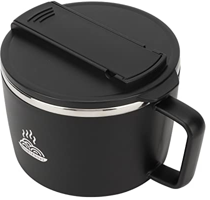 Haofy Bol Ramen avec Couvercle Bol à Nouilles pour Micro-ondes avec Baguettes et Cuillère 1200 Ml en Acier Inoxydable 304 Bol de Cuiseur Ramen pour la Conception de Fente de Bureau (Noir)