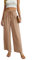 QIXING Weite Hosen Damen High Waist Palazzo Hose Gerade mit Taschen Yoga Stoffhose Damen Elegant Sommer Damenhose mit Gummizug (Khaki, M)