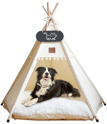 Mooipet Tipi Zelt für Haustiere mit doppelseitigem Kissen Haustierzelt für Hunde/Katzen Haustierhütte Abnehmbar und Waschbar Hundehaus für Meerschweinchen Kaninchen Hamster Kätzchen 50x50x60cm