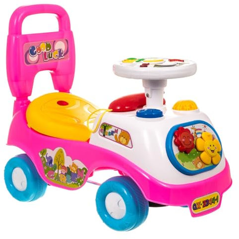 LEOM Kids First Ride On Car Push Along Musical Buggy Car, Kids Toddlers Push Along Ride On Car, Learning Toys Horn Sound Storage Fun Entertainment Car (Pink)