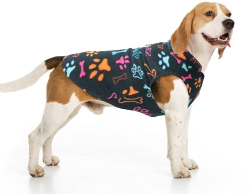 BEAUTYZOO Hundepullover für kleine Hunde, Fleece-Weste, Winterjacke, D-Ring, Leinenbefestigung für XS, S, Welpen, mittelgroße Rassen, Hunde, kaltes Wetter, winddicht, hält warm, schwarze Knochen,
