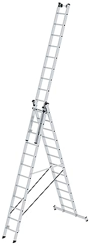 PROREGAL Sprossen-Mehrzweckleiter 3-teilig mit nivello®-Traverse und Wandlaufrollen | 3x12 Sprossen | Leiter, Teleskopleiter, Trittleiter, Bockleiter, Sprossen-Doppelleiter