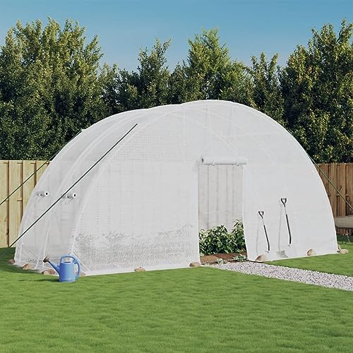 JUNZAI Gewächshaus mit Stahlrahmen Weiß 12 m² 6x2x2,85 m, Frühbeet, Gewächshaus Klein, Tomatenhaus, Growbox, Treibhaus, Greenhouse