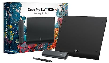 XPPen Tablette Graphique, Deco Pro LW (Gen 2) Tablette Graphique Bluetooth 5.0 sans Écran, Stylet à 16K(16384) Niveaux de Pression, Compatible avec Windows Chrome OS macOS 10.10 Android 10.0 Linux