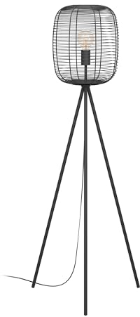 EGLO Stehlampe Rinroe, Stativ Stehleuchte, Standleuchte Dreibein aus Metall in schwarz, Lampe Wohnzimmer mit Schalter, Wohnzimmerlampe mit E27 Fassung