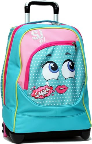 Trolley Schulrucksack Smack SJ Seven Girl fest rosa 2 Rollen Blaugrün Rosa + Schlüsselanhänger Pailletten und 7 löschbare Snap-Stifte, mehrfarbig, Einheitsgröße
