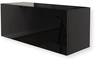 HAJDUK FURNITURE Hochglanz Schwarz Hängeschrank B: 90 cm H:35 cm - Push to Open Wohnzimmerschrank - Moderner Wohnzimmer Möbel Hängend - Korpus und Fronten in Hochglanz