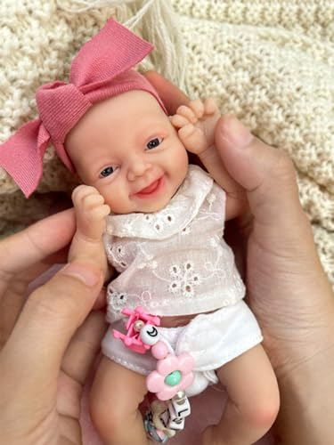 MYREBABY Bambole realistiche in silicone Reborn da 17,8 cm, corpo intero, bambole neonate in miniatura, sollievo dallo stress per adulti, fatte a mano, accessori per l'alimentazione e il bagno, per