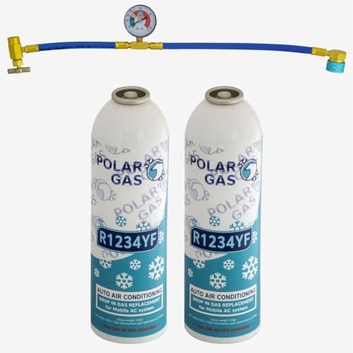 2KGCA Car Aircon AC 2pcs R1234yf Compatible Refill Recharge Regas Gas 444gr + Hose Gauge Kit Clima Accessories DIY Filler Tube