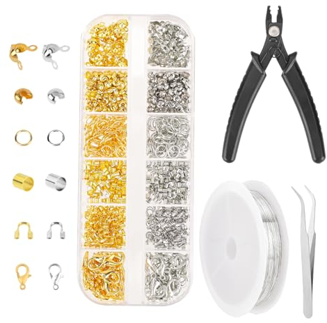 KALIONE 1200 Stück Quetschperlen Set, Perlen für Armbänder Karabinerverschlüsse für die Schmuckherstellung Crimp Perlen Set mit Quetschzange und Perlenschnur für die Herstellung von Schmuck Armbändern