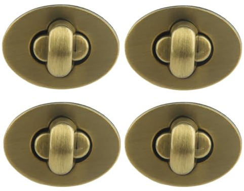 SagaSave 4 Pcs Twist Turn Lock, Oval Metal Thumb Turn Lock, Turn Lock Clasp for DIY Craft Bag Handbag Making, Bronze