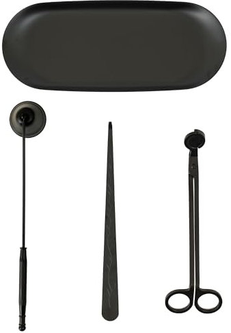 Calculs Candle Care Kit for Home Décor | Wick Trimmer, Candle Snuffers, Wick Dipper, Tray | 4 in 1 Candles Accessories Set (Black)