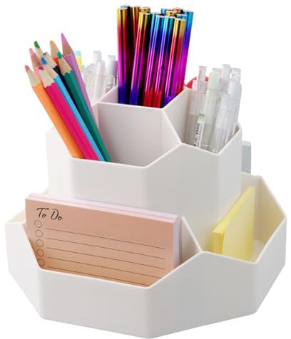 Granvoo 360 Grad Drehbarer Stifthalter, Schreibtisch Organizer 9 Fächer Kinder Stiftehalter Stifteköcher, Multifunktionaler Große Kapazität Stifthalter Organizer Für Büro Zuhause Schule, Weiß