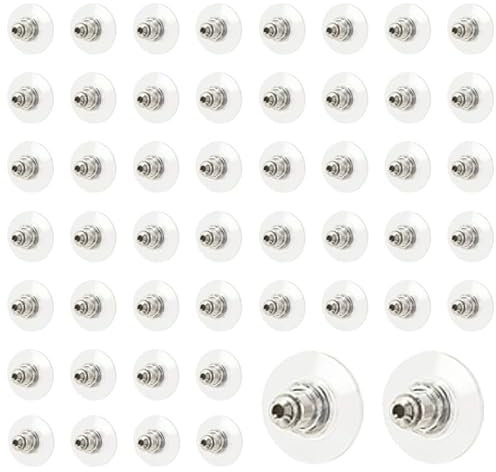 Ferma Orecchini in Silicone,50 Pezzi Ferma Orecchini in Silicone Trasparente,Chiusure Orecchini Universale,Supporti per Orecchin per Orecchini Ferma Orecchino Unisex,Argento