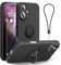 abitku for iPhone 16 Case with Ring Stand, Liquid Silicone Slim Design Support Magnetic Car Mount (with Wrist Strap Lanyard) Phone Cover for iPhone 16 Pro 6.3 inch (Black)
