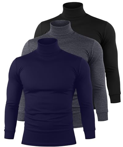 Riyiper 3 Pack Men's Thermal Turtleneck Long Sleeve Shirts | Basic Knitted Slim Fit Tops, Casual Pullover Layering Shirts, Soft Warm Winter Regular Fit Clothes, Work Travel Fall Outfits