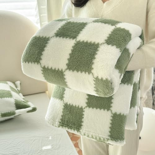Grexenta Karierte Flanell-Überwurfdecke, weich, gemütlich, Schachbrettmuster, Decke für Bank, Sofa, Bett, luxuriös, warm und gemütlich, für alle Jahreszeiten (grün, 150 x 200 cm)