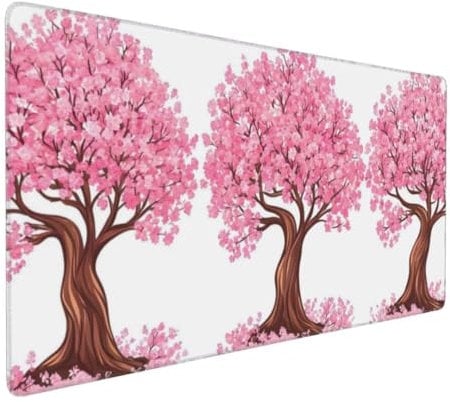 Mouse Pad for Office Work, Gaming Mouse Pad Desk Pad, Extended Mouse Mat, Stitched Edges Mousepad, Washable Large Mouse Mat, Keyboard Pad,Gaming Mouse Mat 31.5x15.7x0.12 inch, Pink Tree Y-8907