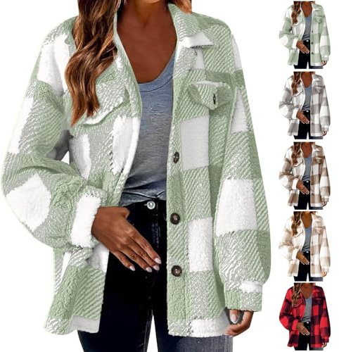 Manteau d'hiver pour femme - Trench coat à carreaux élégant et court - Veste en laine à carreaux - Veste surdimensionnée à carreaux - Trench court - Veste d'hiver mi-saison - Veste en laine à carreaux